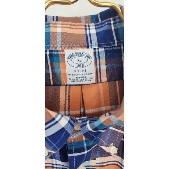 Brooks Brothers Regent Fit Button Down Polo Orange Blue Size XL - Picture 4 of 6